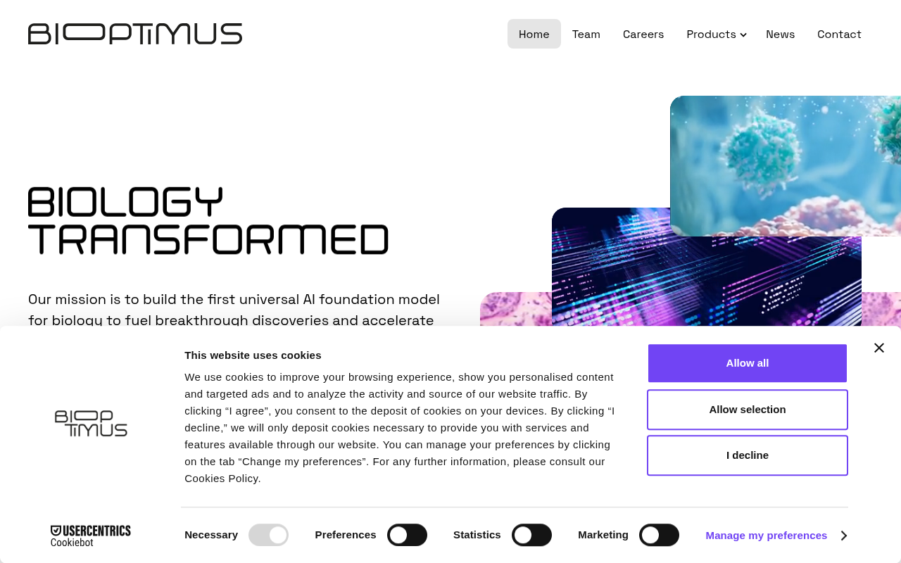 Screenshot of Bioptimus: Unleashing AI for Biological Breakthroughs