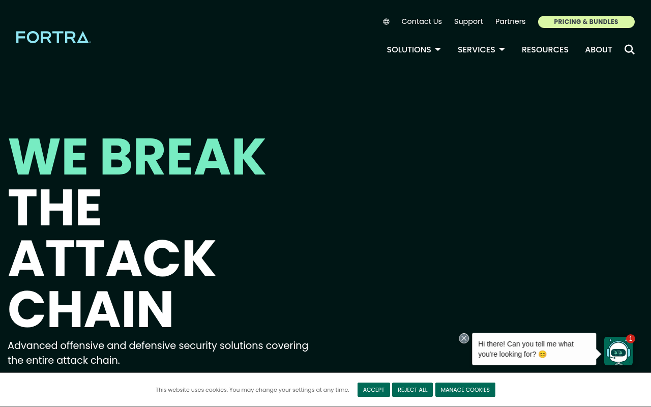 Screenshot of Fortra: Comprehensive Cybersecurity Solutions to Defeat Cyberattacks