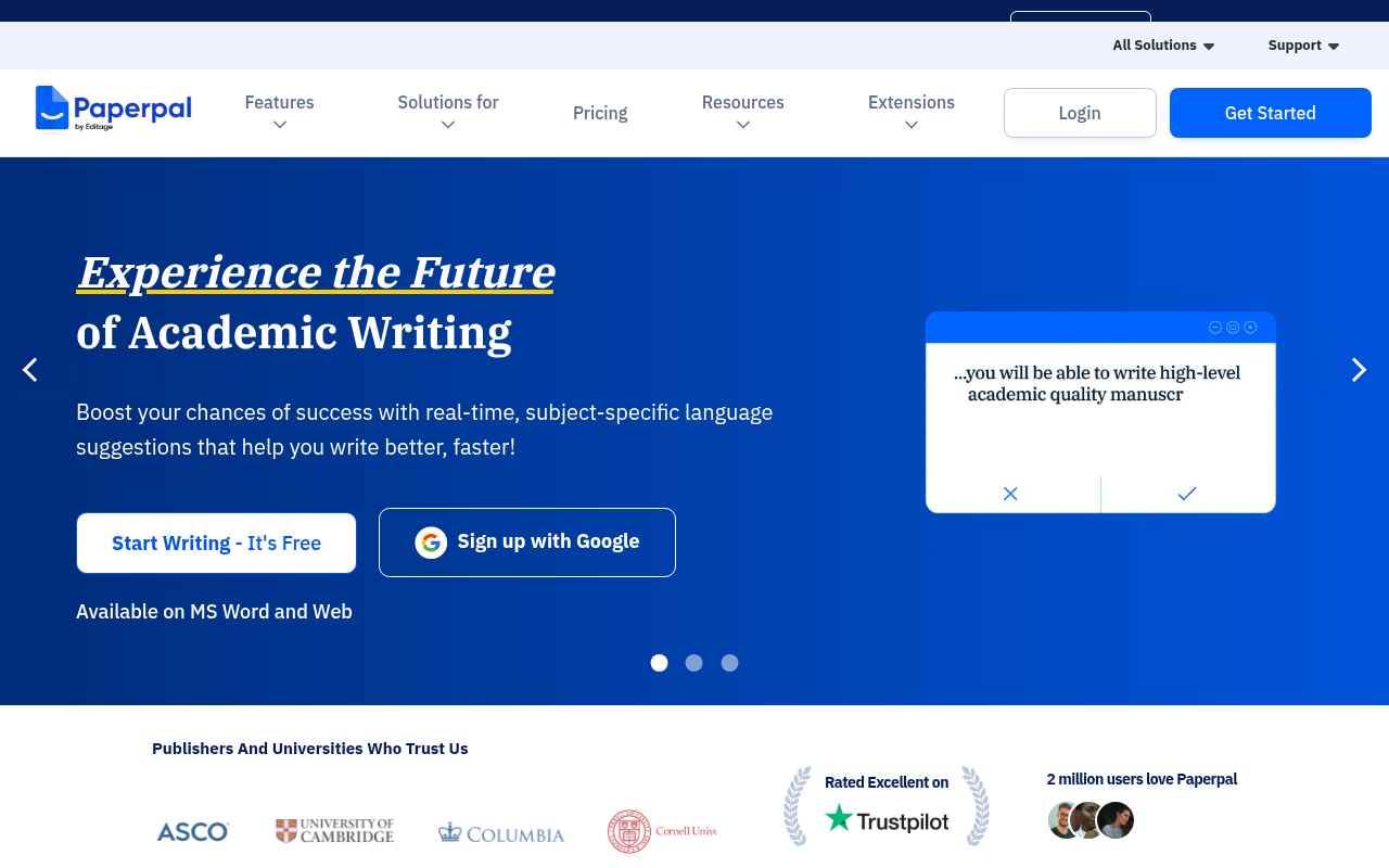 Screenshot of Paperpal: Your AI-Powered Partner for Perfect Academic Writing