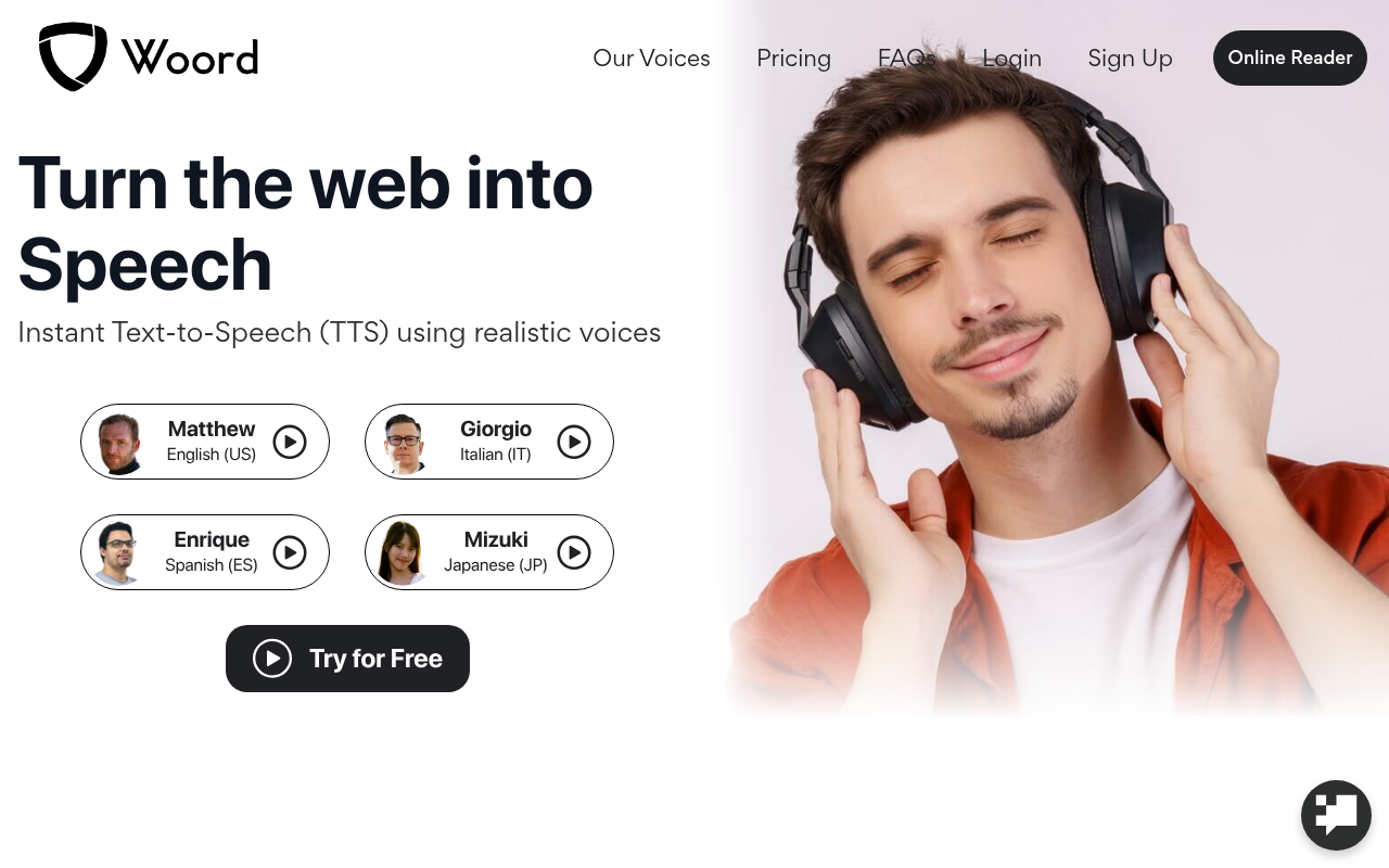 Screenshot of Woord: Transform Text to Natural-Sounding Audio