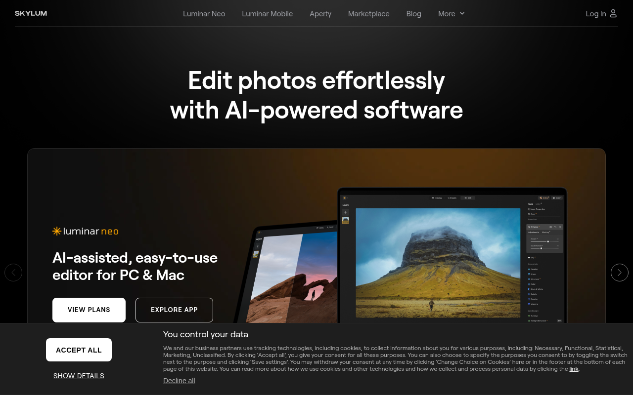 Screenshot of Skylum: AI-Powered Photo Editing Revolution