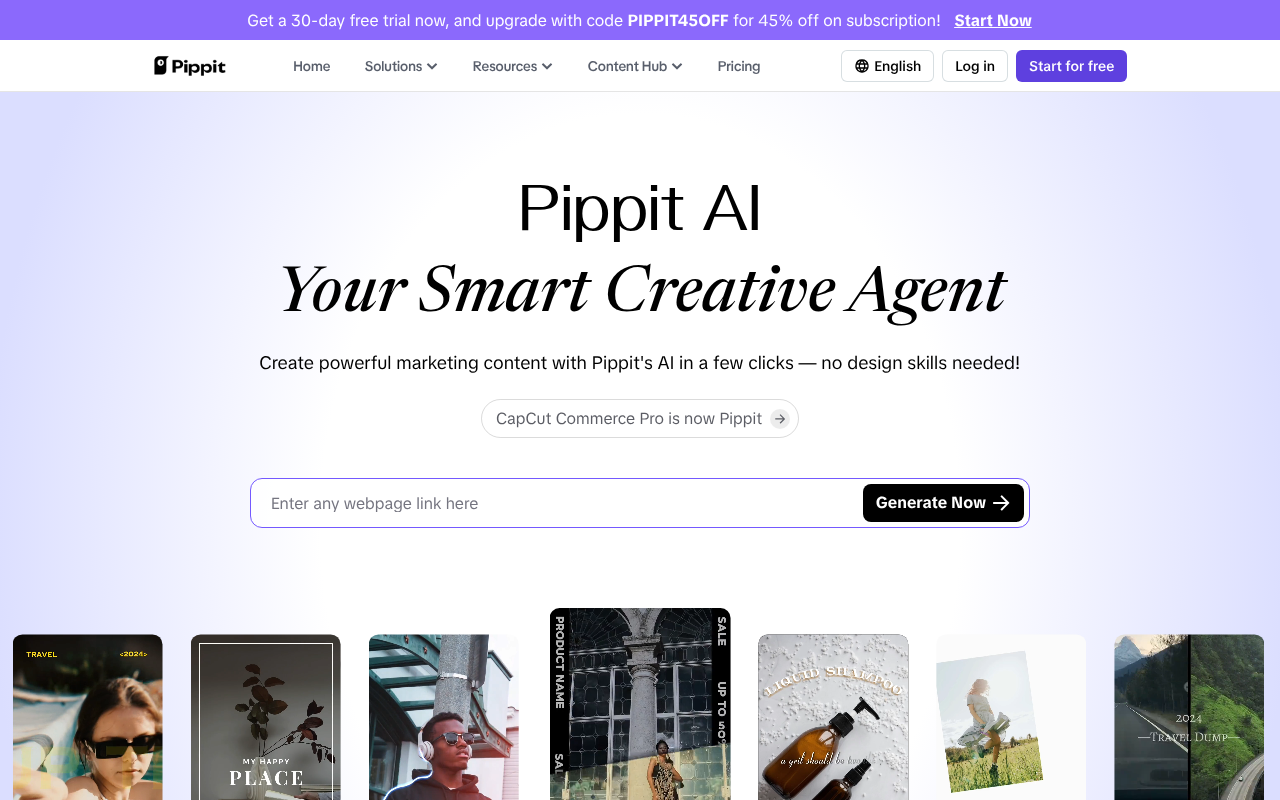 Screenshot of Pippit AI: Your All-in-One AI Content Creation Platform