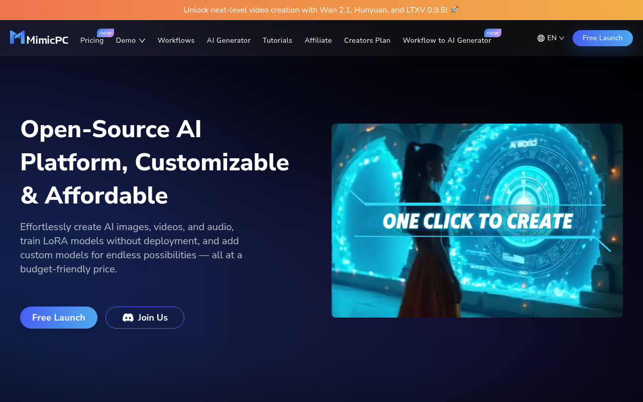 Screenshot of MimicPC: Your Affordable, Customizable AI Creative Studio