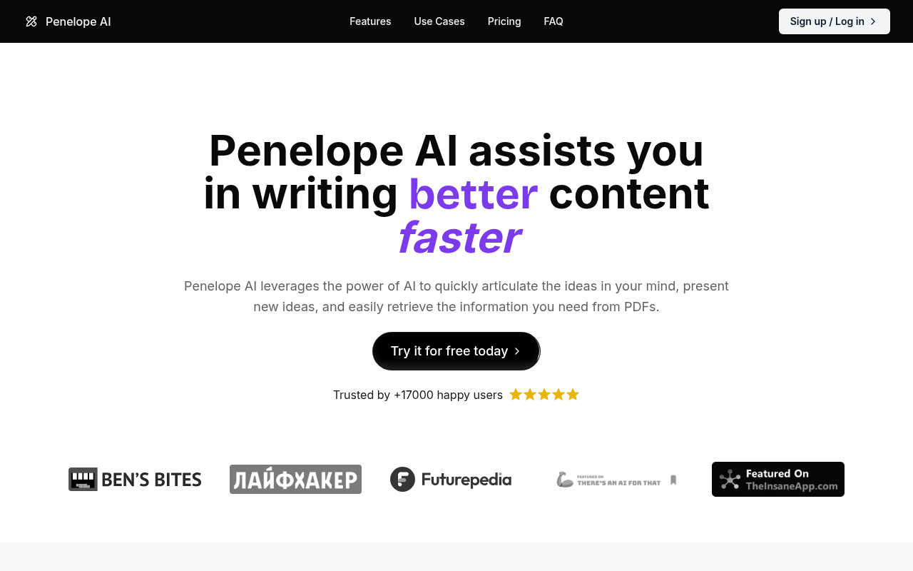 Screenshot of Penelope AI: Your All-in-One AI Writing Assistant