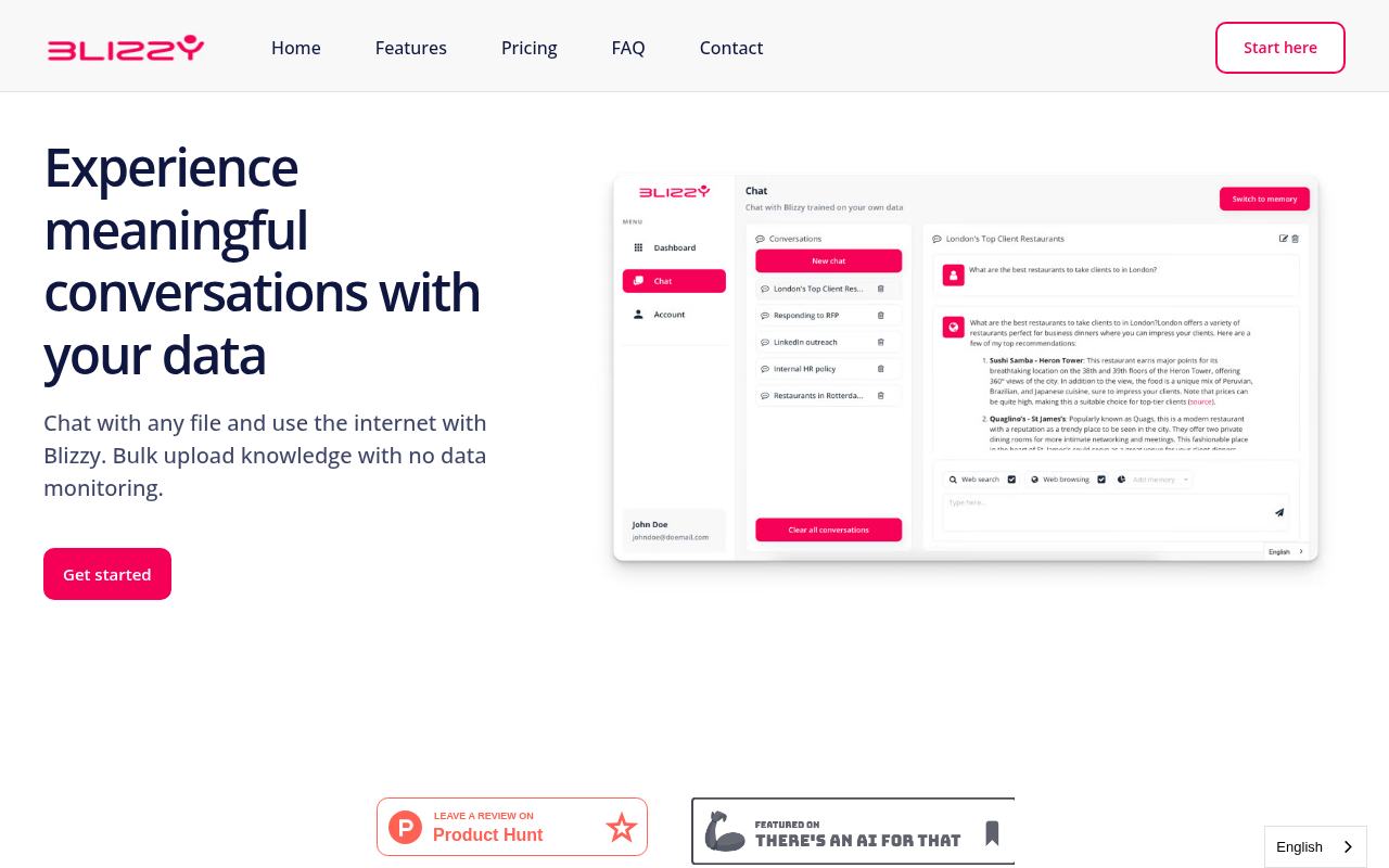 Screenshot of Blizzy AI: Your AI-Powered Marketing & Sales Assistant