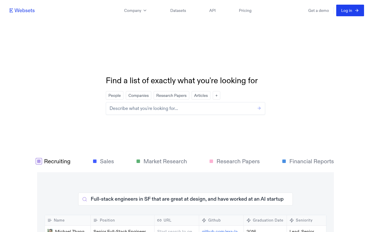 Screenshot of Exa Websets: AI-Powered Search for Hidden Online Gems