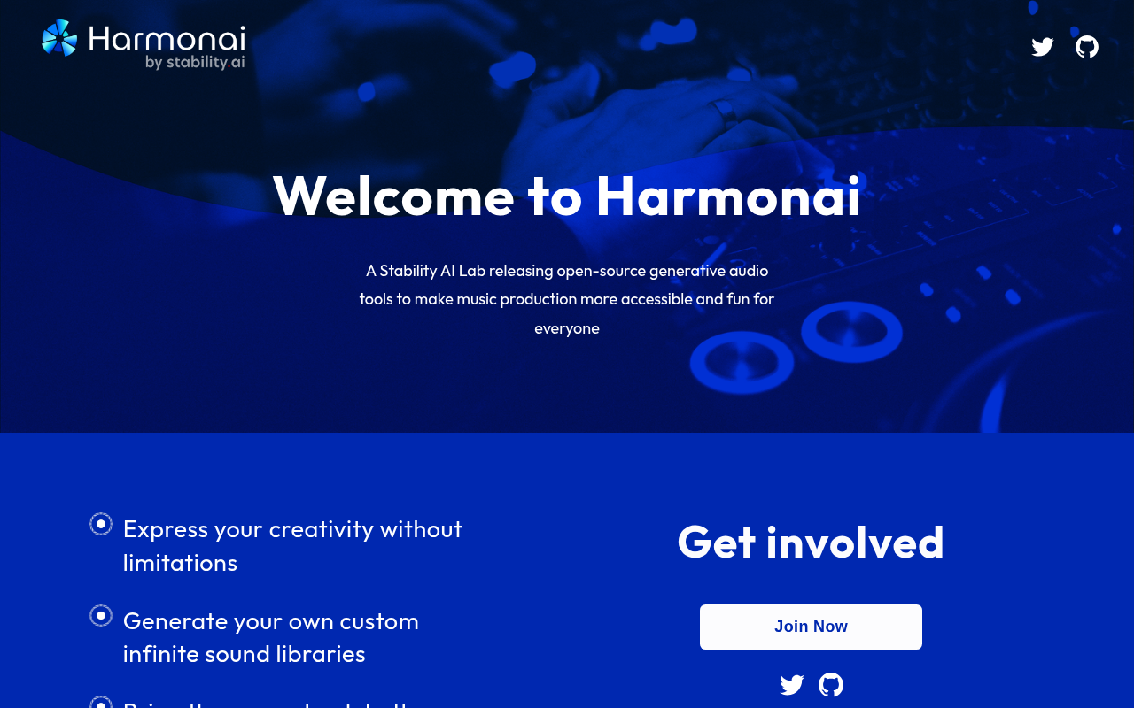 Screenshot of Harmonai: Open Source AI Music Generation for Everyone