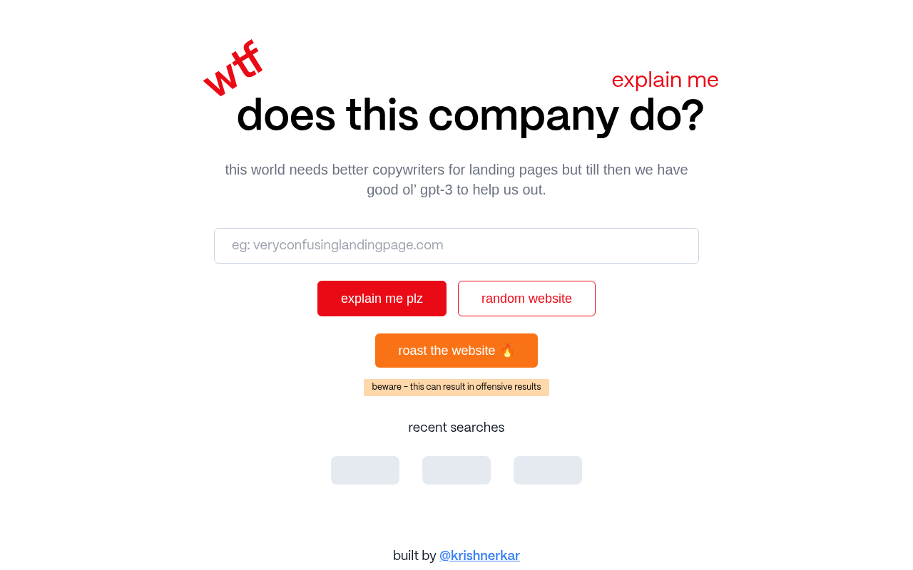 Screenshot of WTF Does This Company Do? AI-Powered Company Description Generator