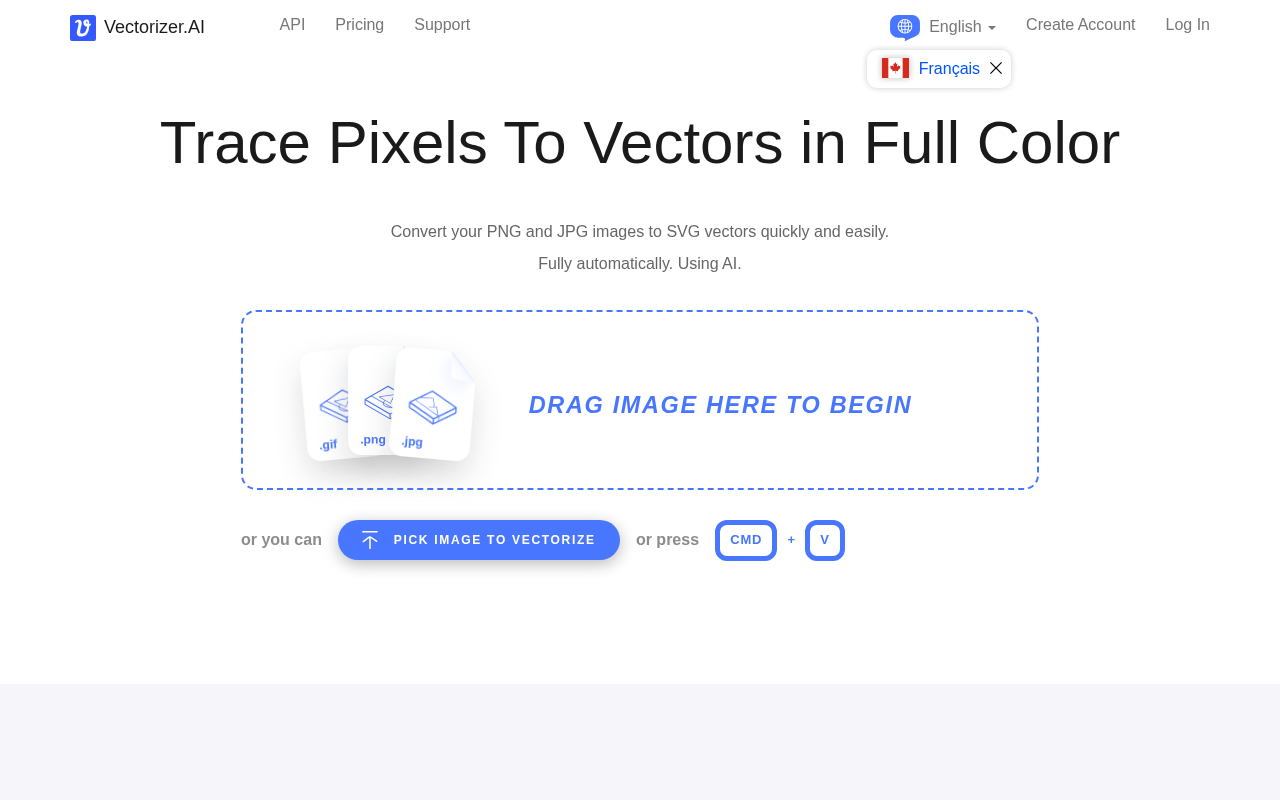 Screenshot of Vectorizer.AI: Instantly Convert Images to Scalable Vectors with AI