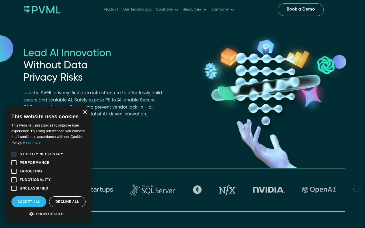 Screenshot of PVML: Secure & Real-Time Data Infrastructure for AI