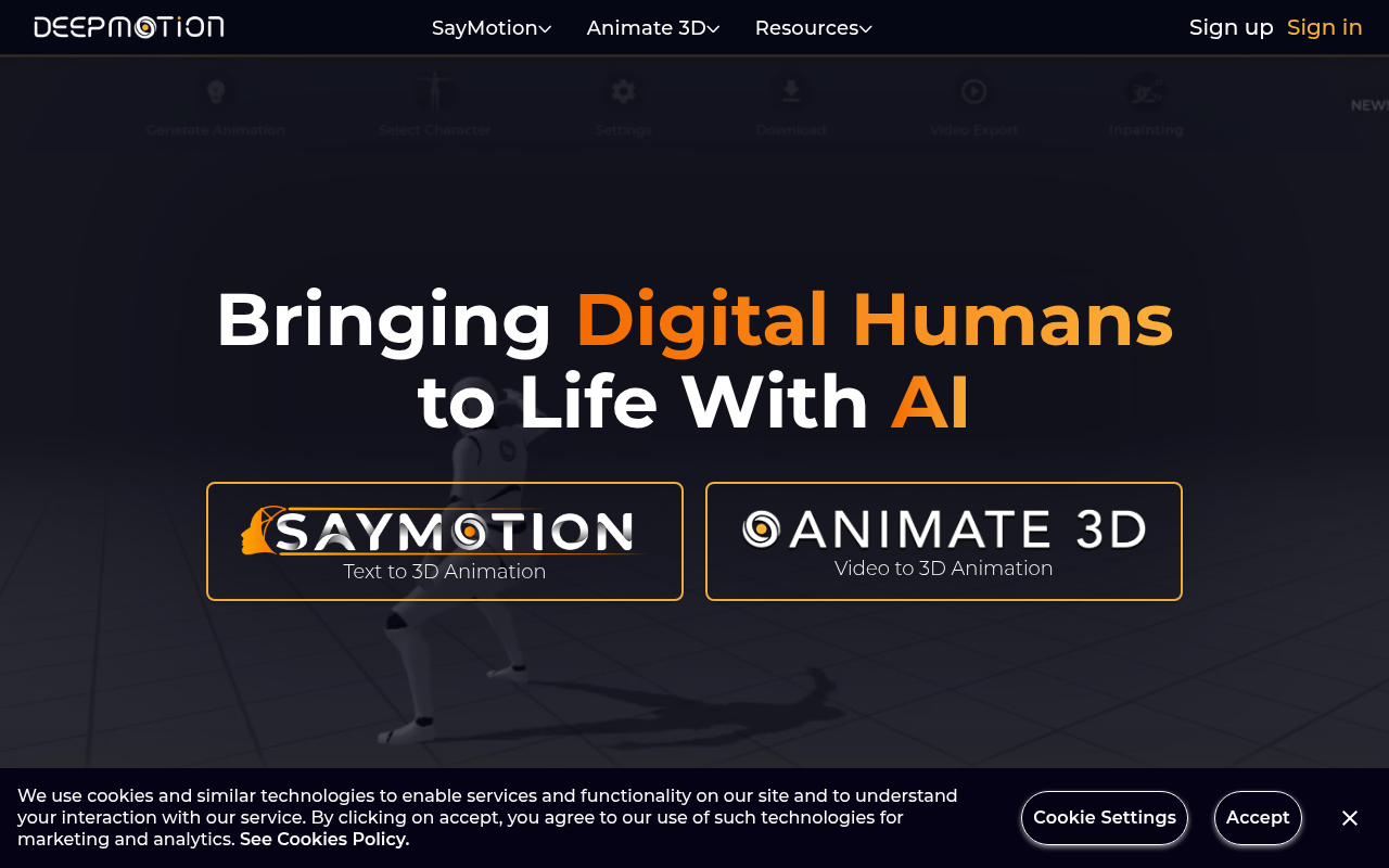Screenshot of DeepMotion AI: Revolutionizing Animation with Motion Intelligence