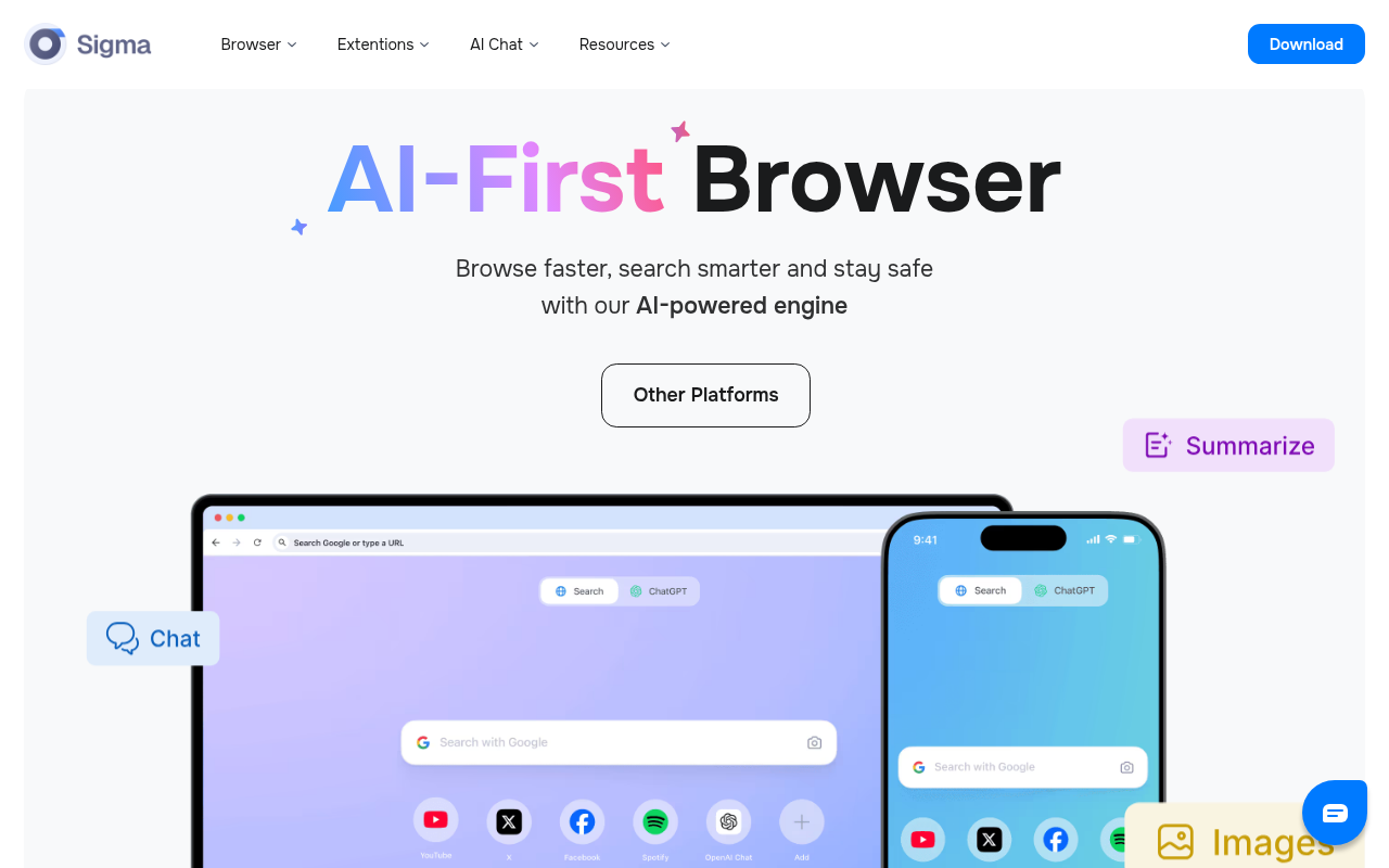 Screenshot of Sigma AI Browser: A Smarter Way to Browse the Web