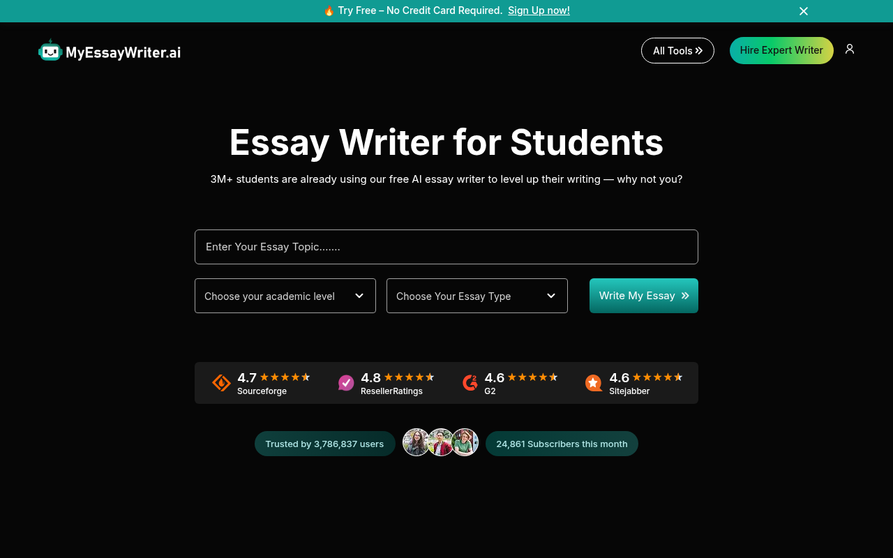 Screenshot of MyEssayWriter.ai: Your AI-Powered Essay Solution