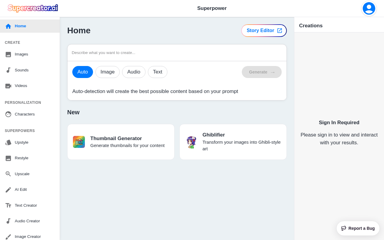 Screenshot of Supercreator.ai: AI-Powered Video Creation for Supercharged Content