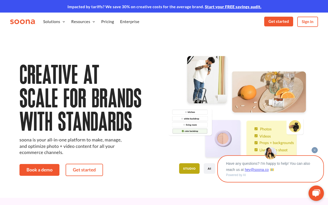 Screenshot of Soona: AI-Powered Visual Content Creation for E-commerce