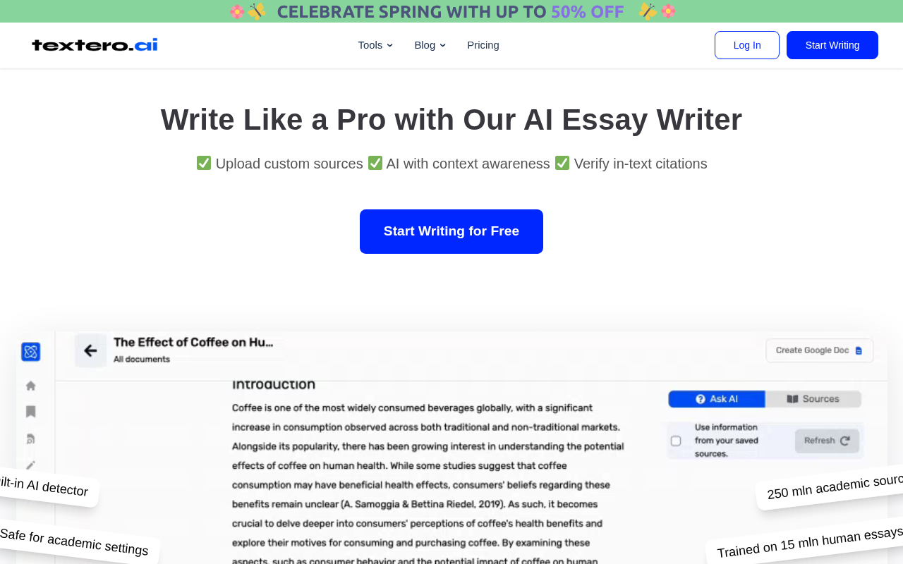 Screenshot of Textero AI: Ace Your Essays with This Powerful Writing Assistant