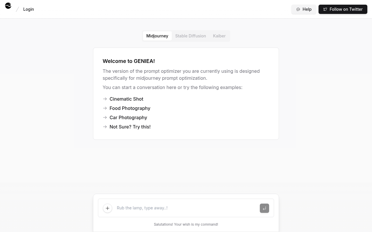 Screenshot of Geniea: Master Midjourney Prompts with AI