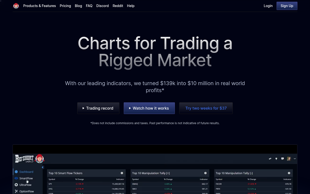 Screenshot of BigShort: AI-Powered Trading Signals & Real-Time Stock Charts