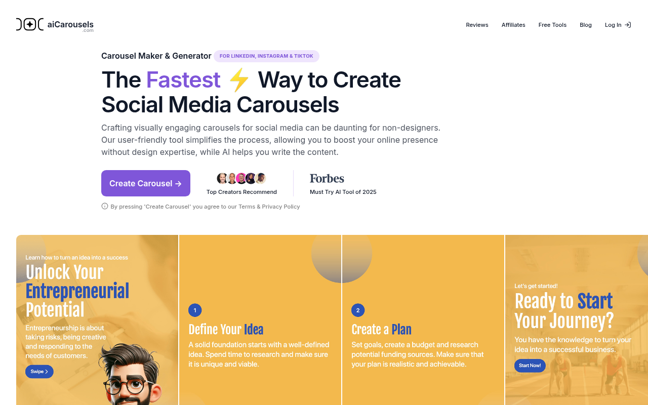 Screenshot of aiCarousels: Create Engaging Social Media Carousels Instantly