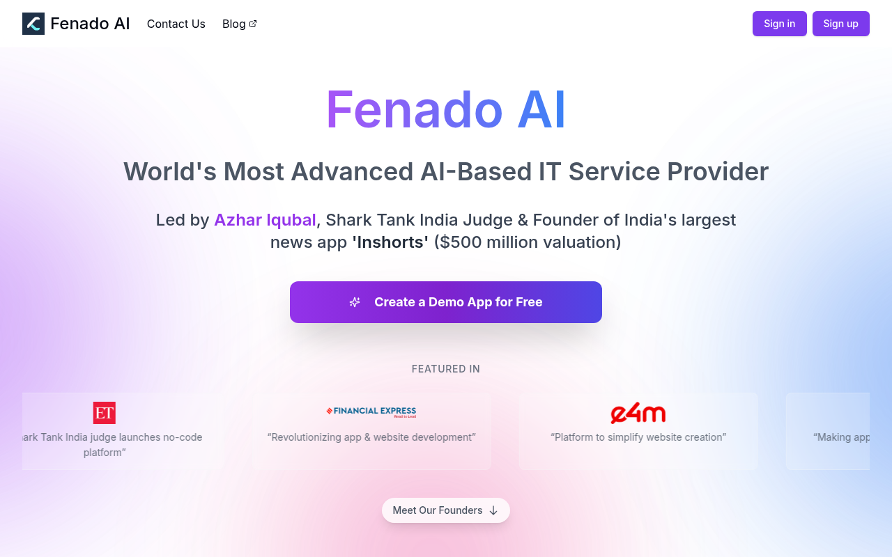 Screenshot of Fenado AI: Launch Your App or Website Without Coding