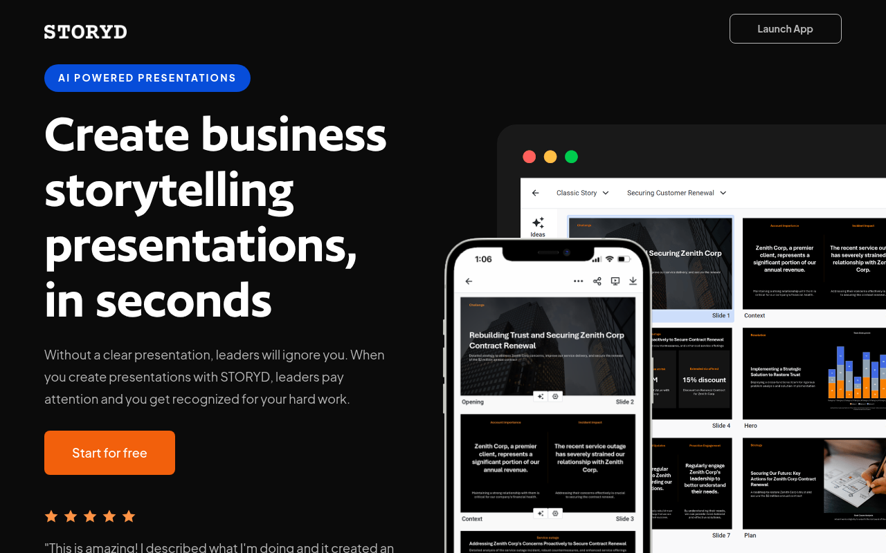 Screenshot of STORYD AI: Crafting Presentations That Command Attention