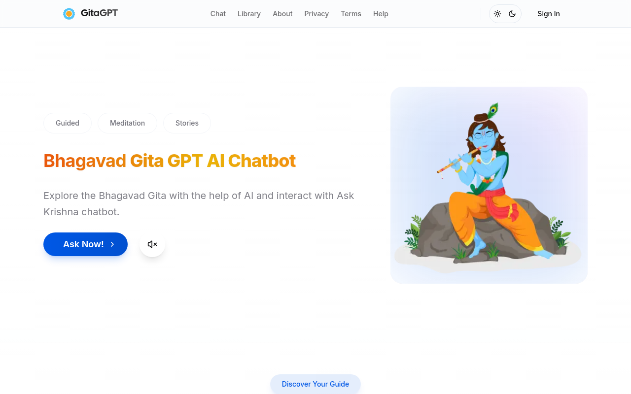 Screenshot of GitaGPT: AI-Powered Spiritual Guidance from the Bhagavad Gita