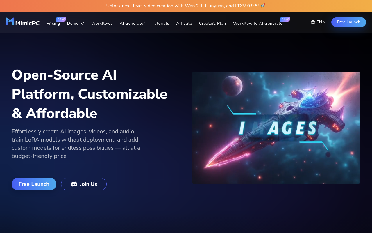 Screenshot of MimicPC: Your Affordable, Customizable AI Creation Station