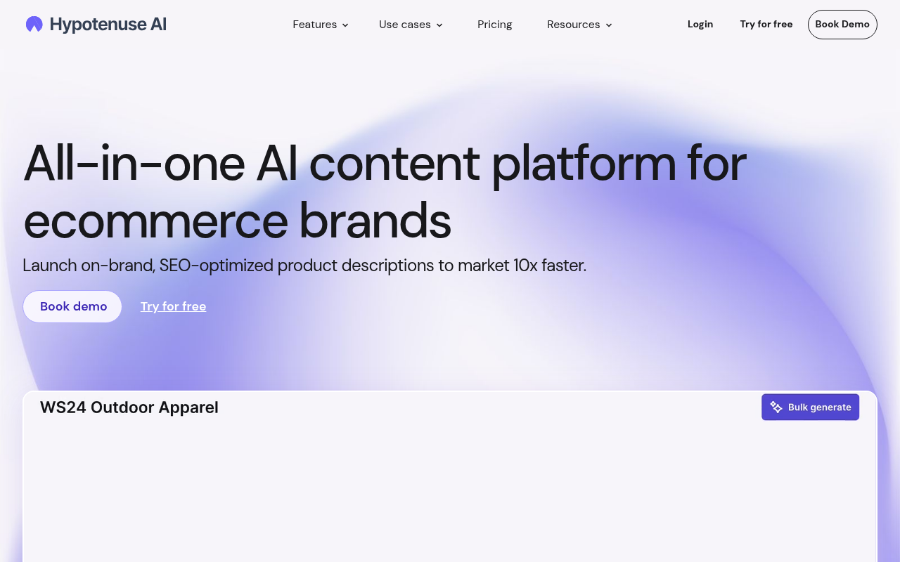 Screenshot of Hypotenuse AI: Supercharge Your Ecommerce Content with AI