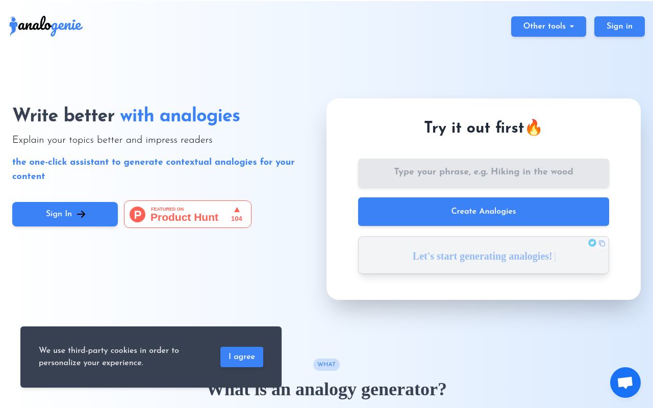 Screenshot of Analogenie: Unlock Creative Writing with AI-Powered Analogies