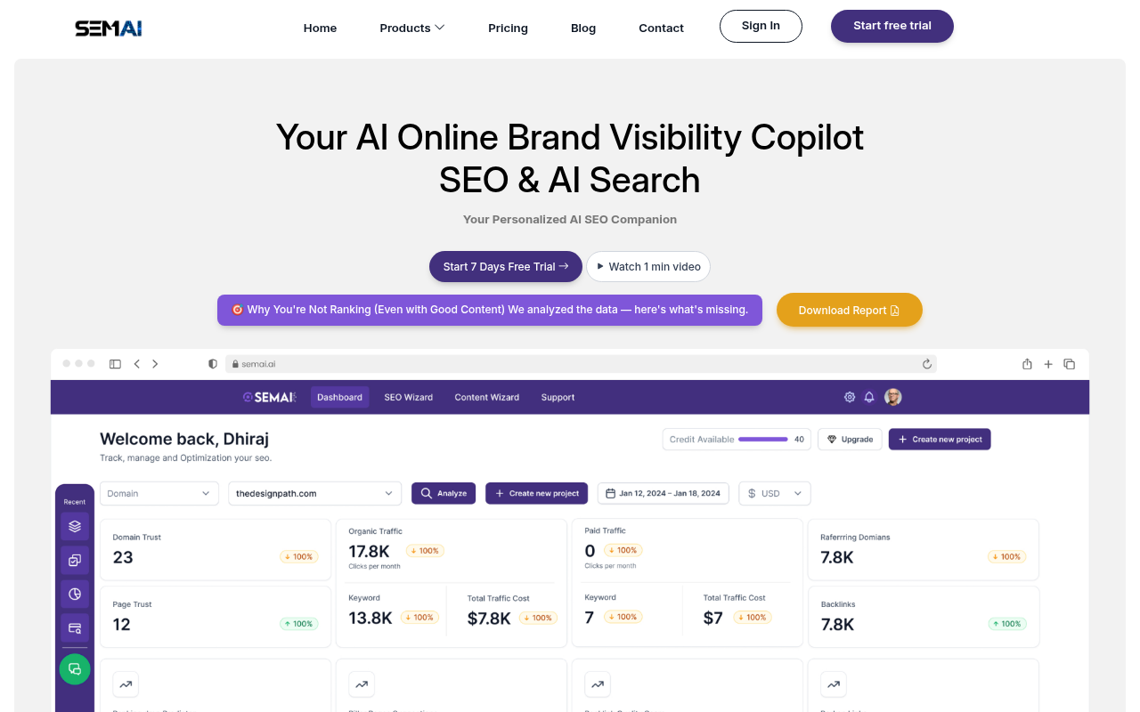 Screenshot of SemAI: Unlock AI-Powered Search and Insights for Businesses