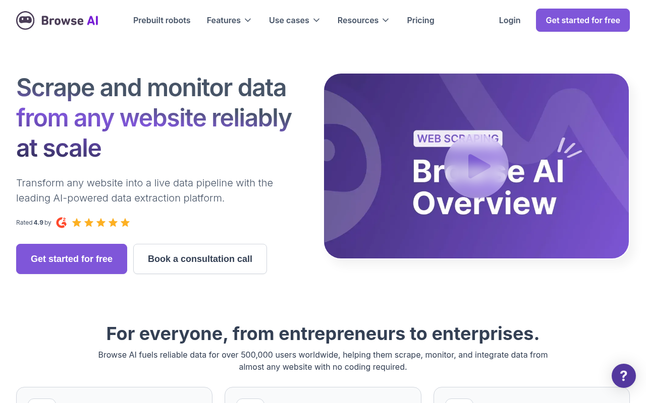 Screenshot of Browse AI: Automate Web Scraping and Data Monitoring Without Code