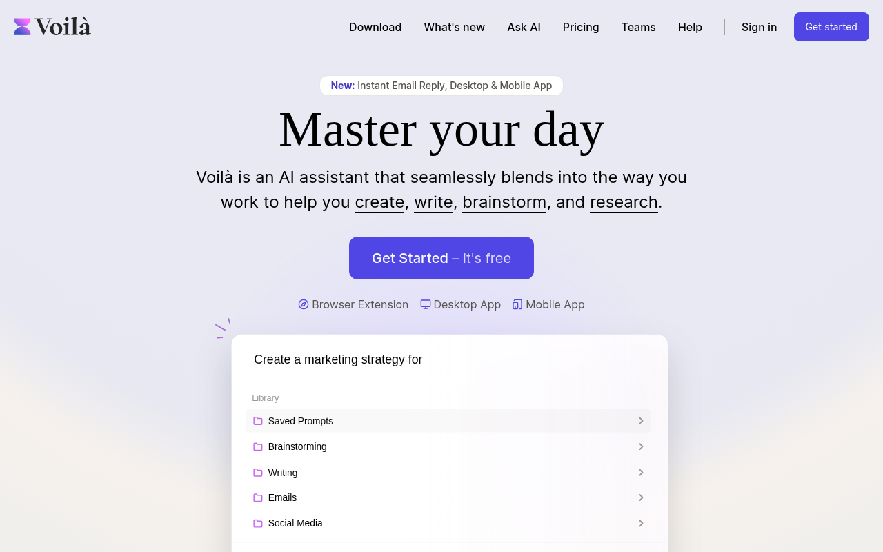 Screenshot of Voila AI: Your All-in-One Productivity Powerhouse