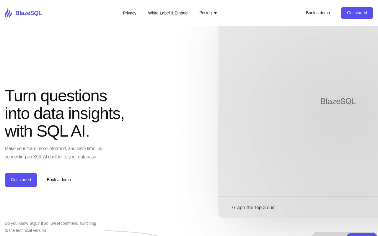 Screenshot of Blaze SQL AI: Your AI-Powered SQL Data Analyst