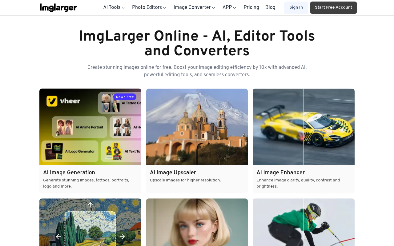Screenshot of Imglarger: AI-Powered Image Enhancement & Editing Suite