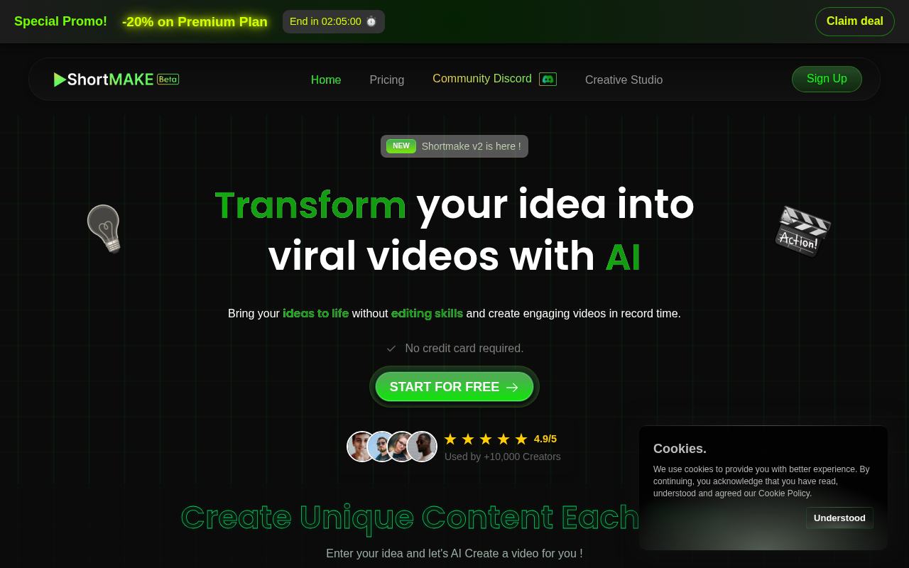 Screenshot of ShortMake: AI-Powered Video Summarization for Ultimate Productivity