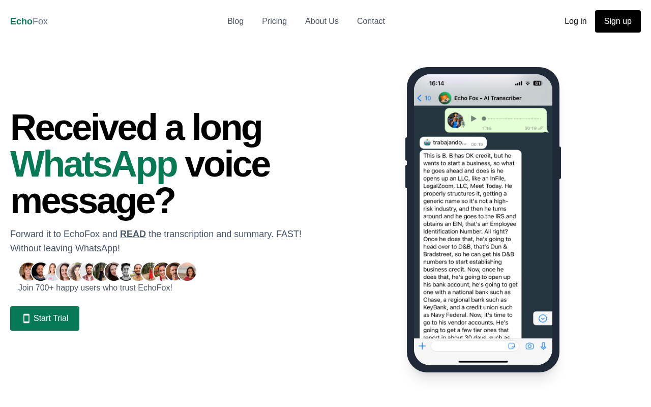 Screenshot of EchoFox: Instantly Transcribe WhatsApp Voice Messages with AI