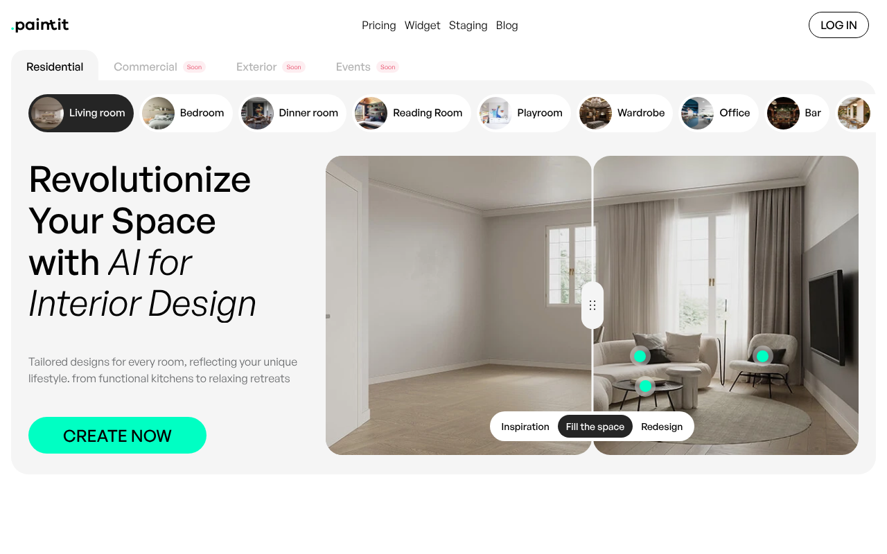 Screenshot of Paintit.ai: AI-Powered Interior Design & Virtual Staging