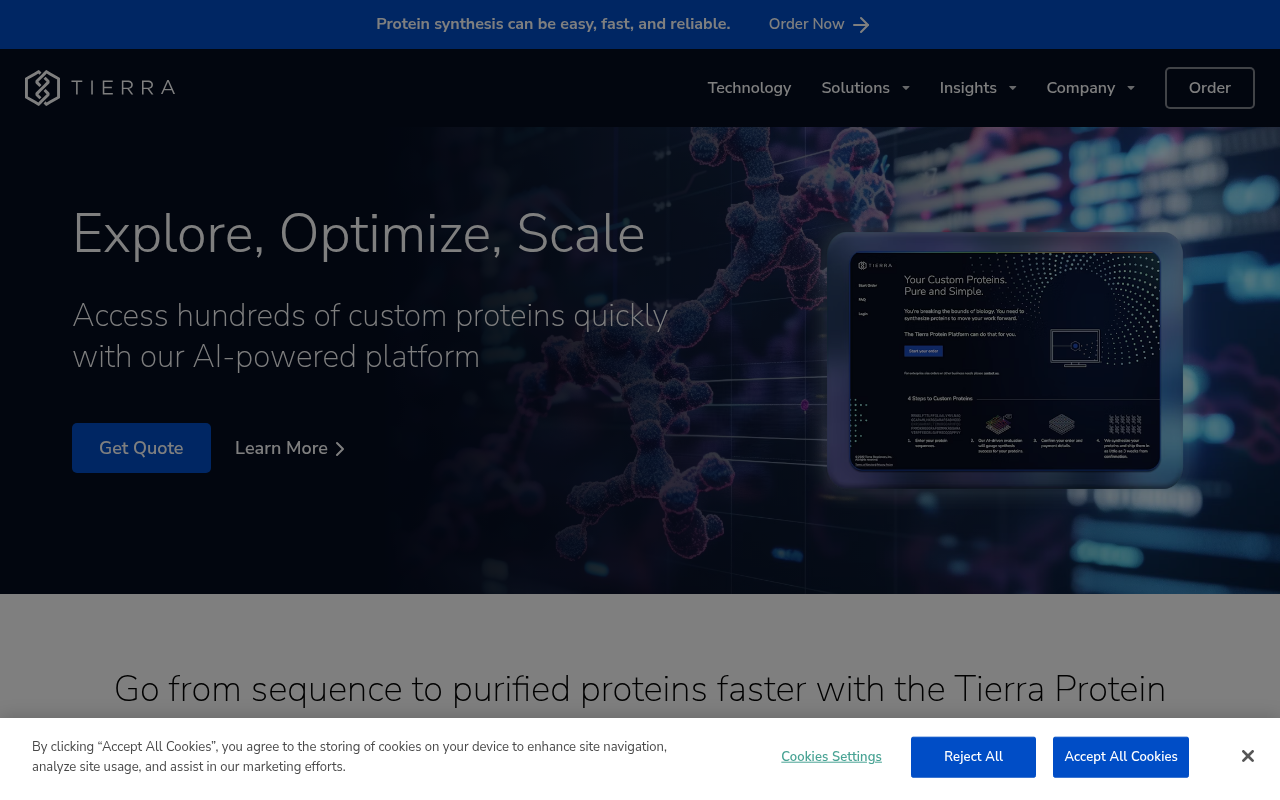 Screenshot of Tierra Biosciences: Revolutionizing Protein Synthesis with On-Demand Production