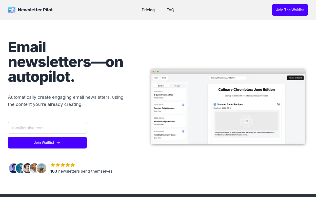 Screenshot of Newsletter Pilot: AI-Powered Email Newsletters on Autopilot