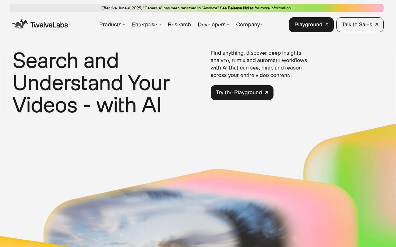 Screenshot of TwelveLabs: Unleashing the Power of AI Video Understanding