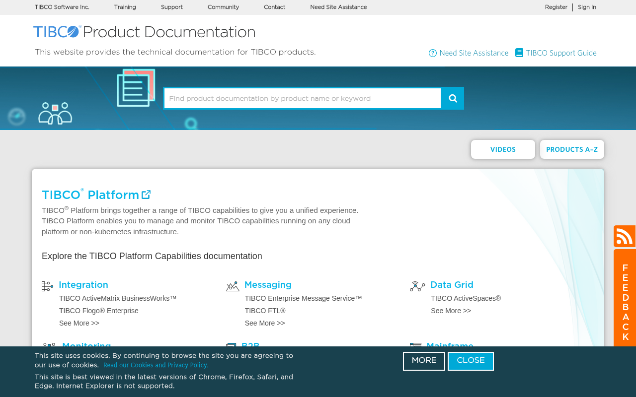 Screenshot of TIBCO Documentation: Your Complete Guide to TIBCO Products