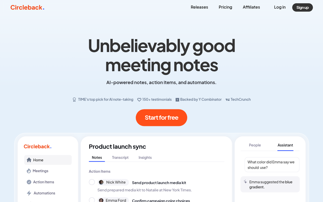 Screenshot of Circleback AI: Supercharge Your Meetings with AI-Powered Notes