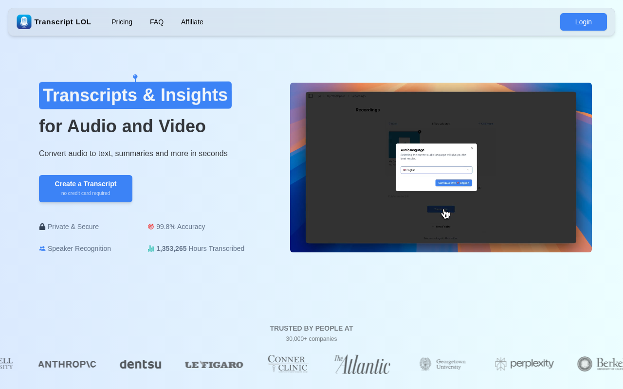 Screenshot of Transcript LOL: Supercharge Your Content with AI Transcription