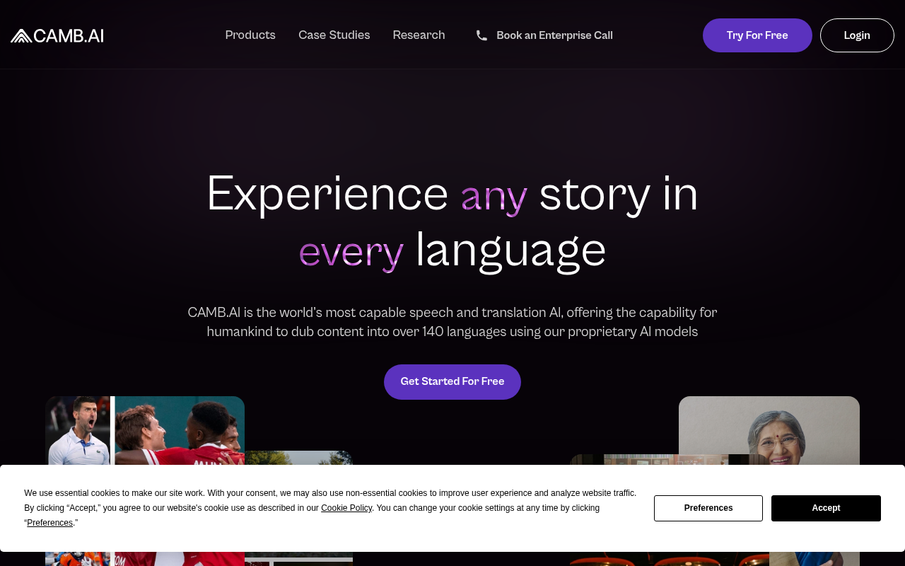 Screenshot of Camb.ai: Your AI-Powered Video Localization Solution