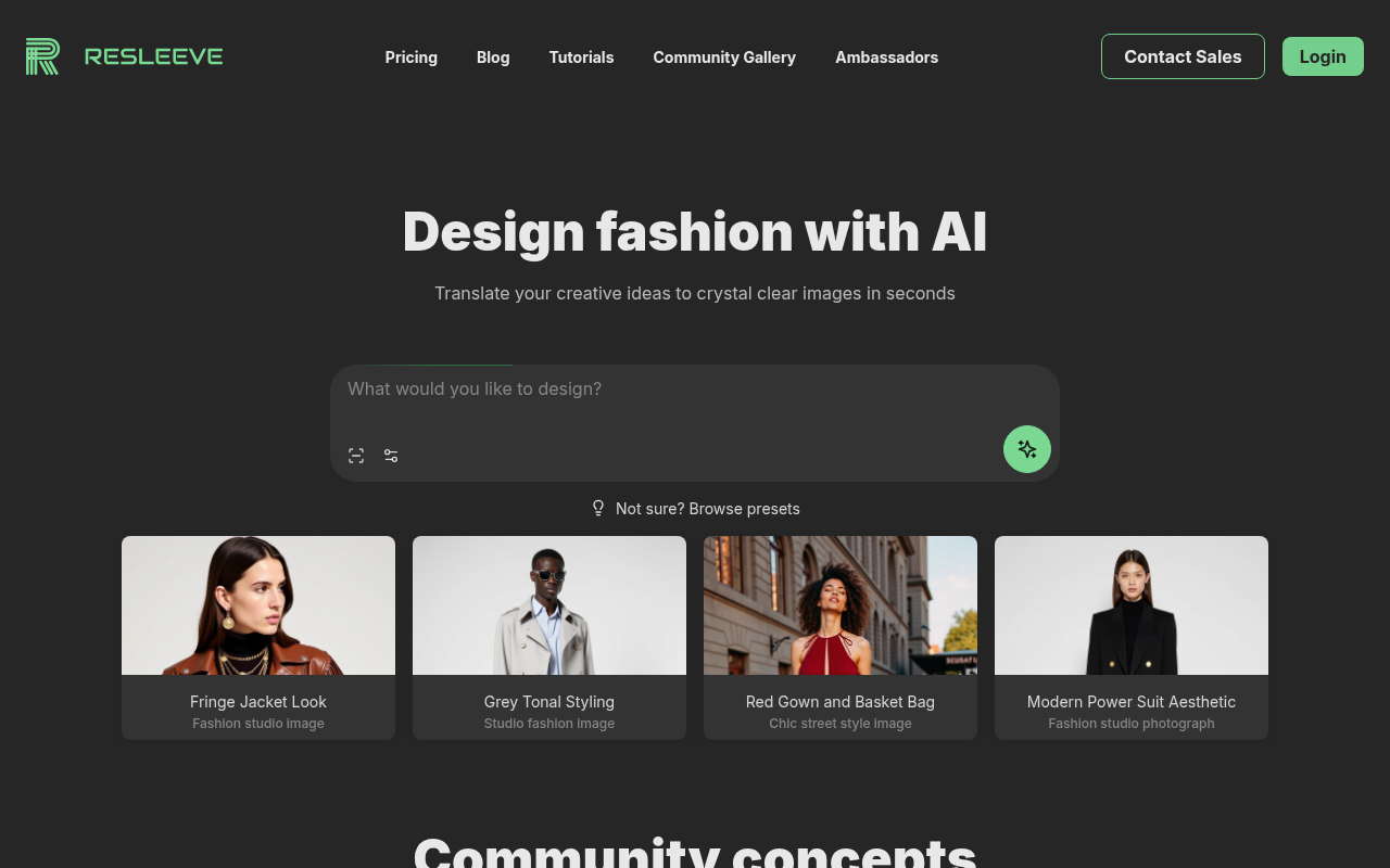 Screenshot of Resleeve AI: Revolutionizing Fashion Design with AI