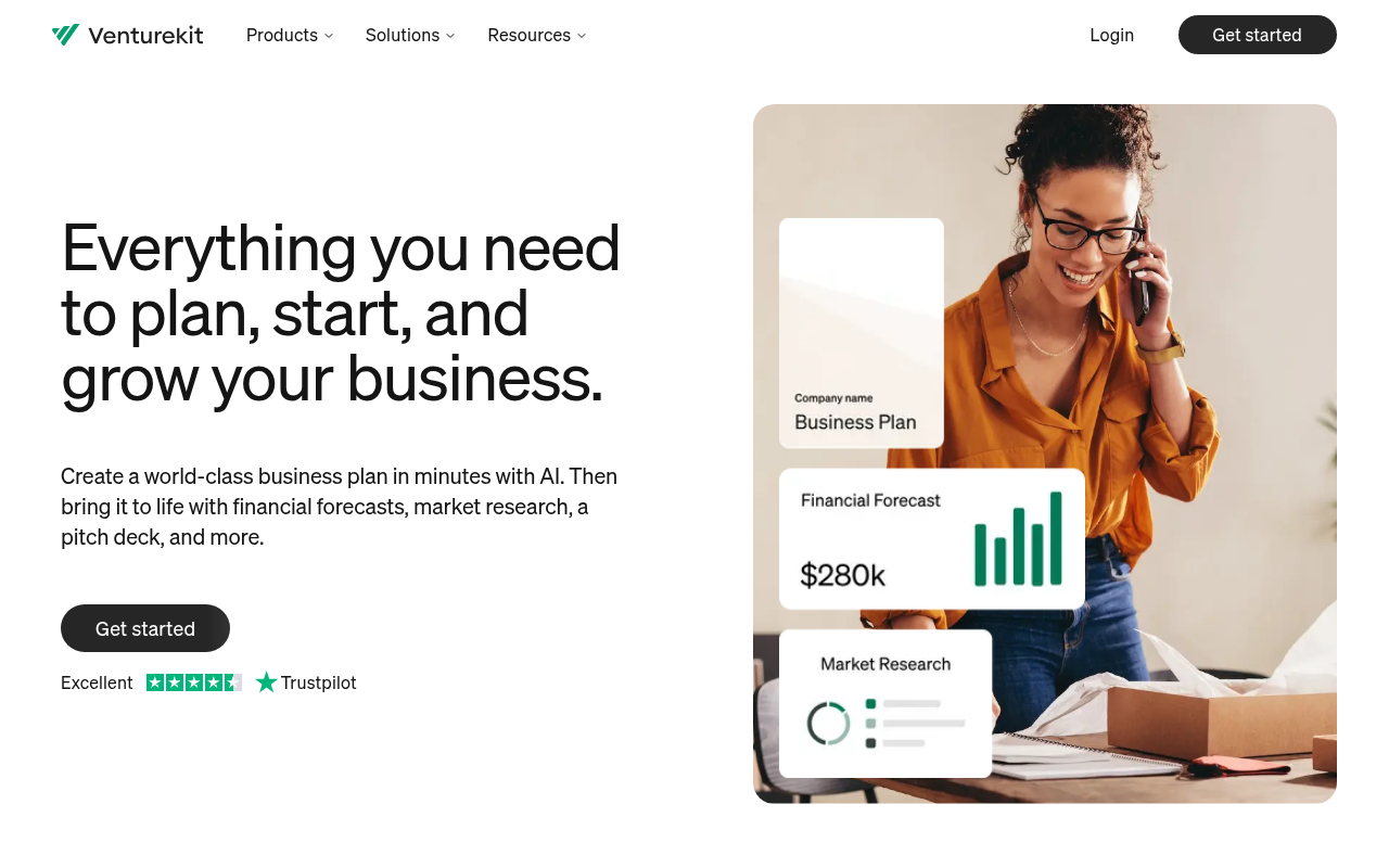 Screenshot of Venturekit: AI-Powered Business Plans for Startups and Entrepreneurs