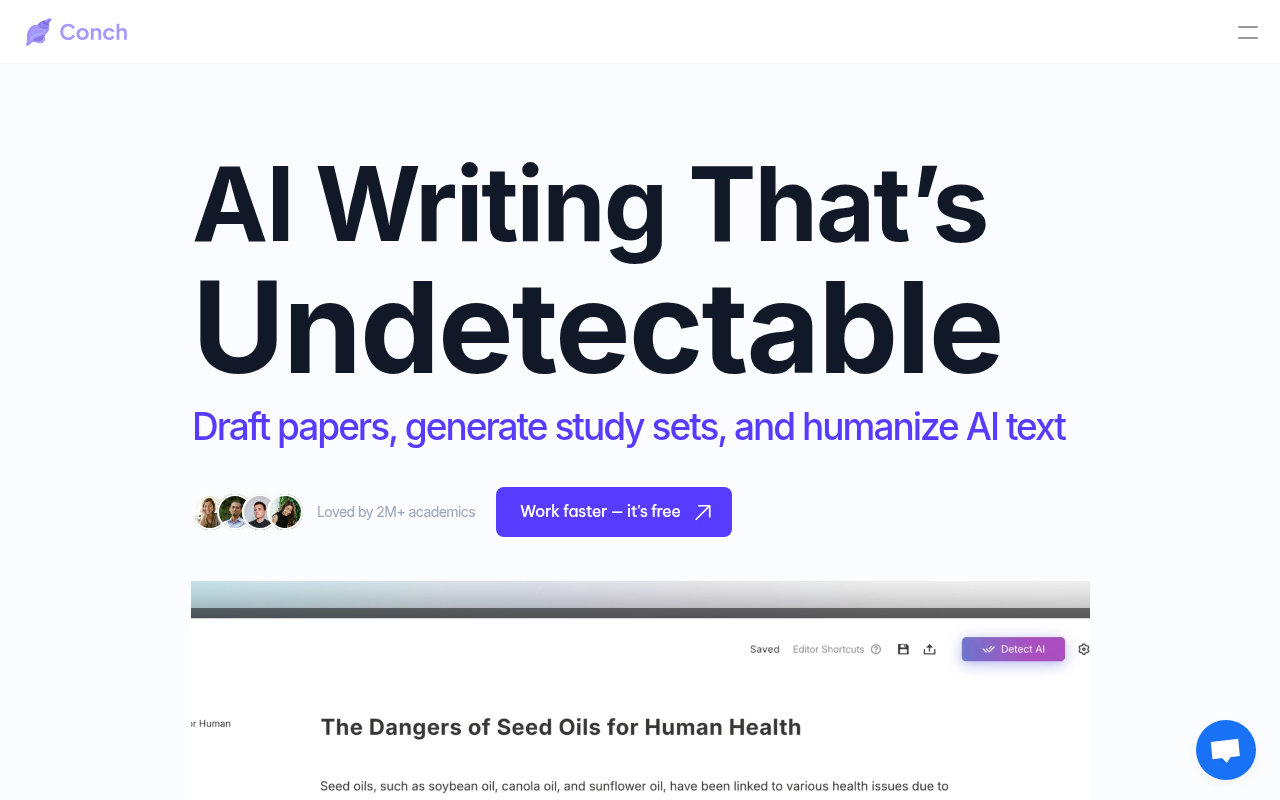 Screenshot of Conch AI: The Undetectable AI Writing Assistant