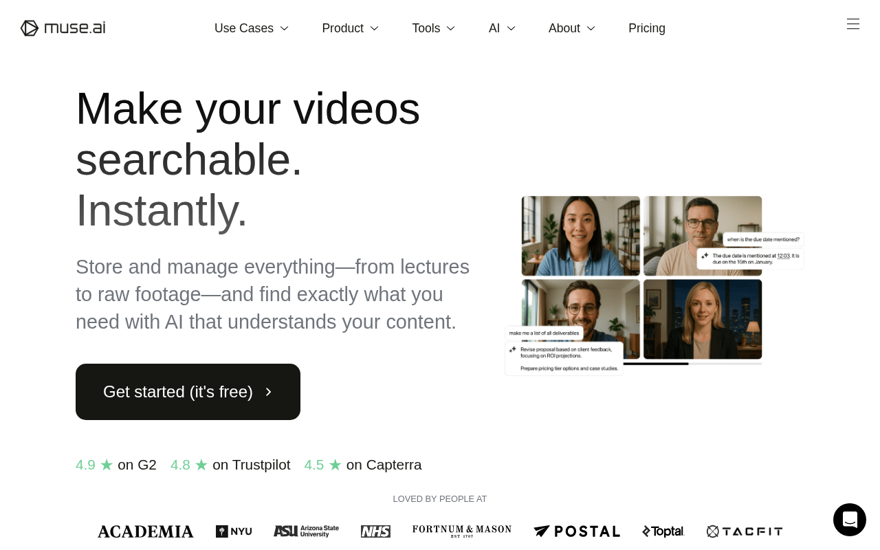 Screenshot of Muse.ai: AI-Powered Video Hosting & Search for Professionals