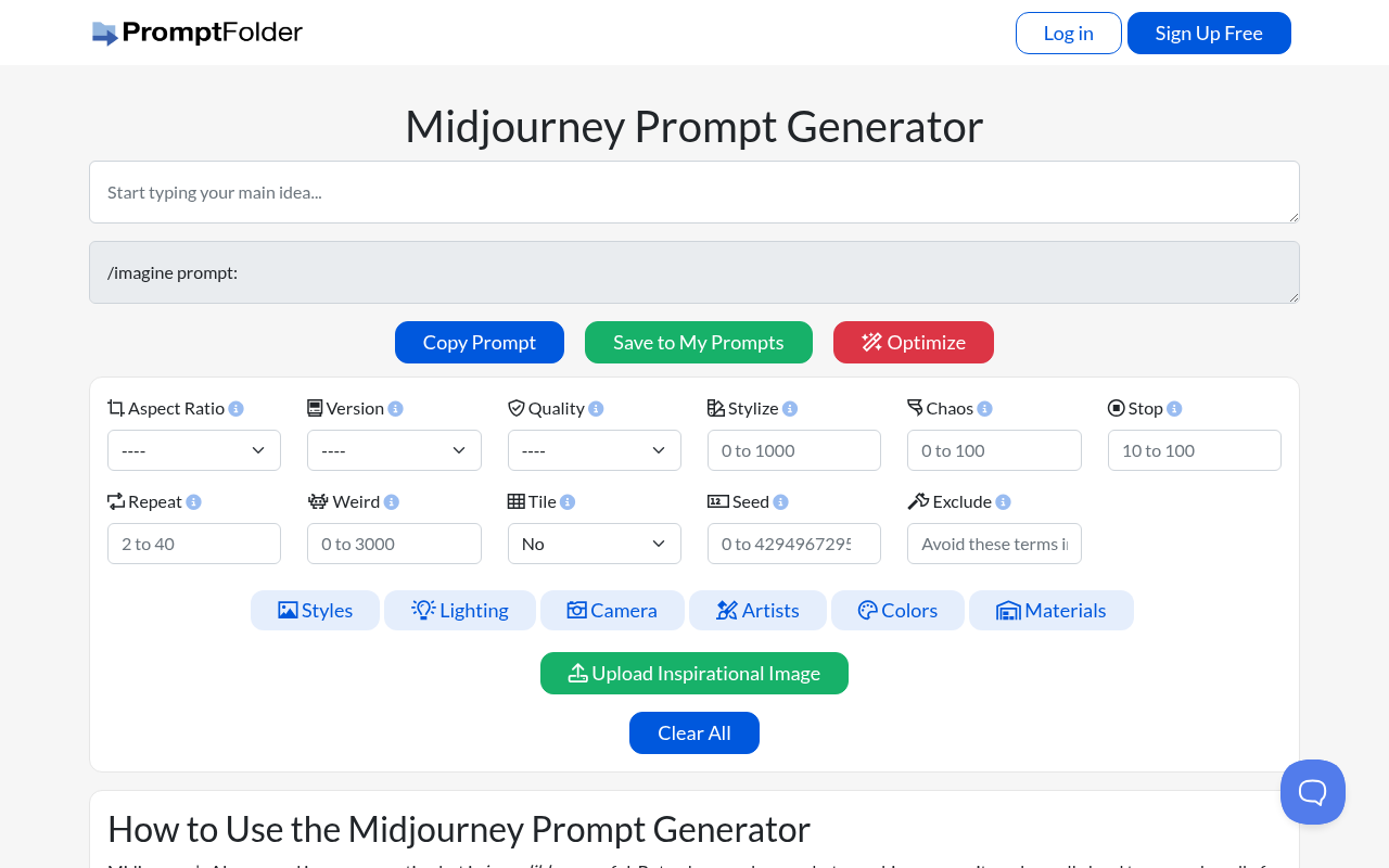 Screenshot of Noonshot Prompt Generator: Crafting Stunning AI Art Prompts