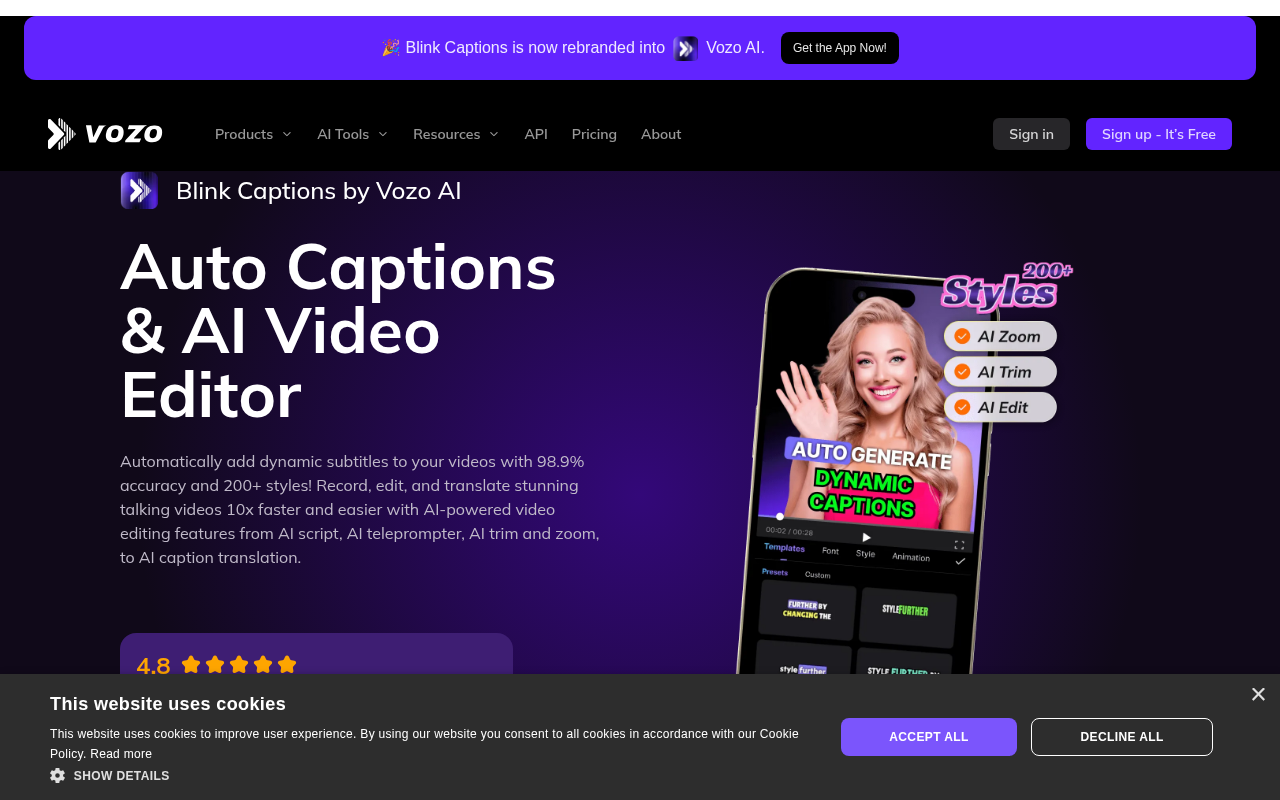 Screenshot of Blinkvideo.ai: Effortless AI Subtitles for Global Videos